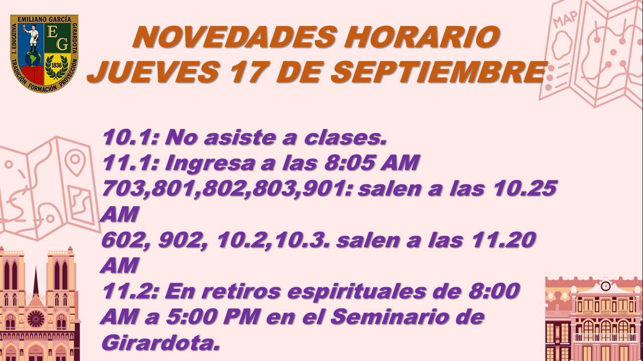 HORARIO JUEVES 17 DE SEPTIEMBRE DE 2026